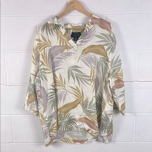 Tahari women’s linen tropical palm print tunic top